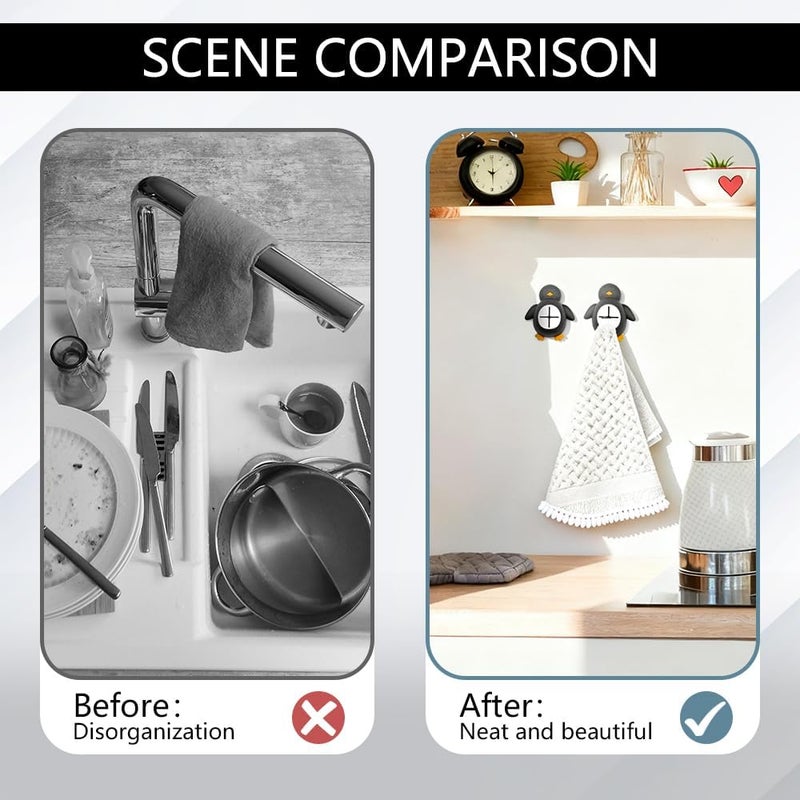 Mhfpl Funny Winter Penguin Adhesive Wall Mount Hand Towel Hook for Camper Refrigerator Cabinet Kitchen Bathroom Wall Dishwasher, Penguin Push Dish Towel Hooks, Cute Dish Rag Holder Kitchen Accesories - Image 4